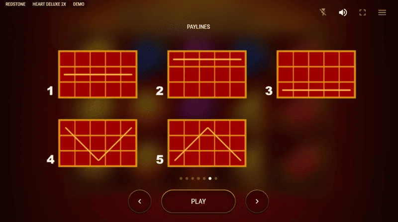 Heart Deluxe 2x - 左から右への5つのペイラインの図